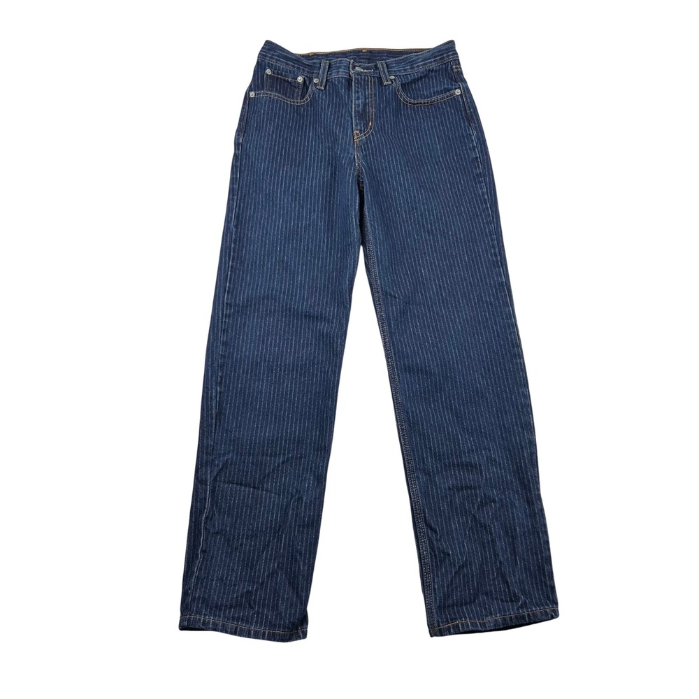 Levis Jeans Womens 27x30 Pinstripe Denim Dark Wash Straight High 5-Pocket